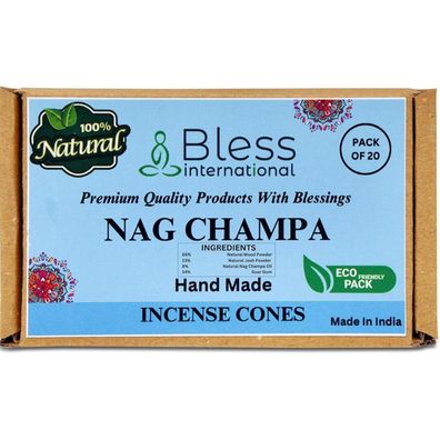 Bless International Nag Champa Räucherkegel, handgefertigt, biologisch, 20 Stück