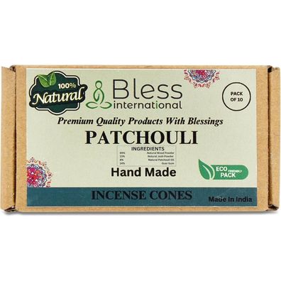 Bless International Patchouli Räucherkegel - Handgetaucht, Bio, 10 Stück