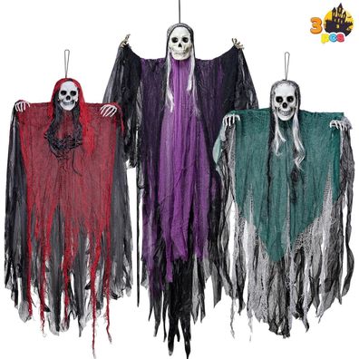 JOYIN 3 Halloween-Skelett-Sensenmann-Dekorationen zum Aufhängen, 1x 134cm, 2x