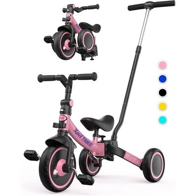 besrey 5-in-1 Kleinkind-Dreirad mit Schubstange, faltbar, für 1-5 Jahre, Rosa