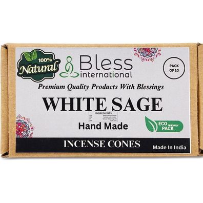 Bless International White Sage Räucherkegel - Handgetaucht, Bio, Chemiefrei für