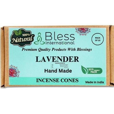 Bless International Lavendel Räucherkegel - Handgefertigt, Bio, 10 Stück