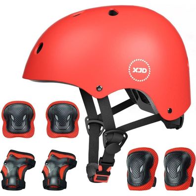XJD Kinder Fahrradhelm & Skaterhelm Set Rot M (55-58 cm) für 9-13 Jahre