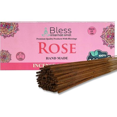 Bless International Rose Räucherstäbchen, handgefertigt, 100 Stück (150g), Bio