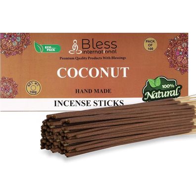 Bless International Kokosnuss Räucherstäbchen - 100 Stück, 150g - Handgemacht