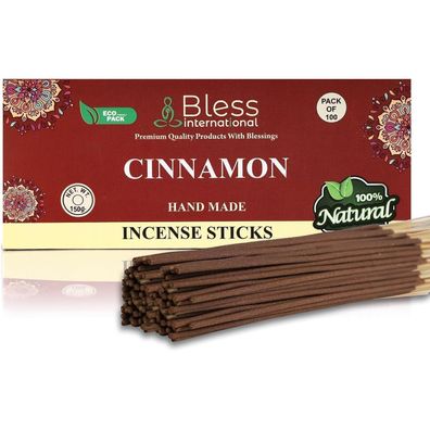 Bless International Räucherstäbchen Zimt, 100 Stück (150g) - Handgefertigt, Bio