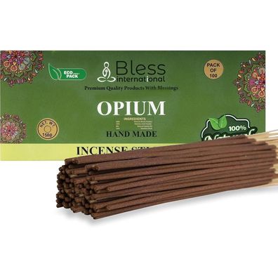 Bless International Opium Räucherstäbchen, 100 Stück (150g) - Handgemacht, Bio