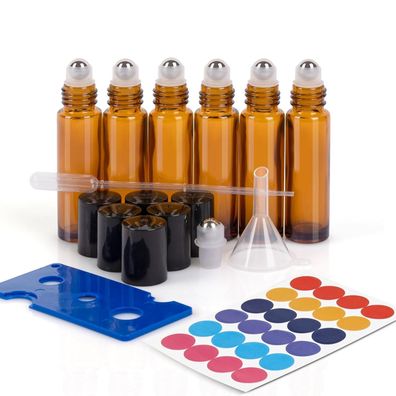 ComSaf 6er Set 10ml Ätherische Öle Roller Glasflaschen, Anti-UV Roll-on
