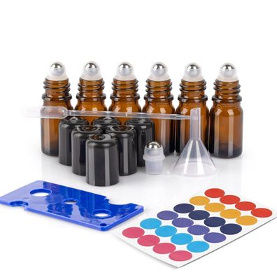 ComSaf 6er Set 5ml Ätherische Öle Roller Glasflaschen, Anti-UV, Leer, mit
