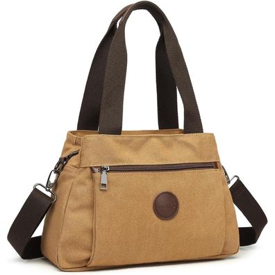 KONO Canvas Handtasche Damen Schultertasche Braun - Leicht und Langlebig