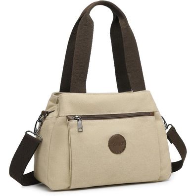 KONO Canvas Handtasche Damen Schultertasche Khaki - Leicht und geräumig
