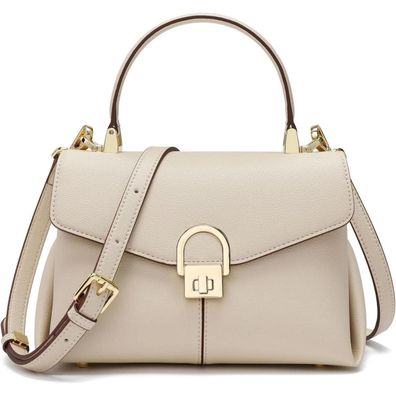 quipuda Damen Handtasche Klein aus Leder, Umhängetasche Beige mit abnehmbarem