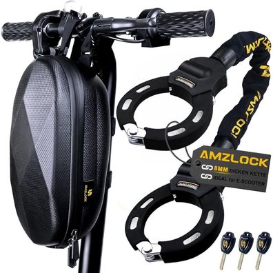 Amzlock E Scooter Kettenschloss mit Tasche, 8mm dicke gehärtete Stahlkette
