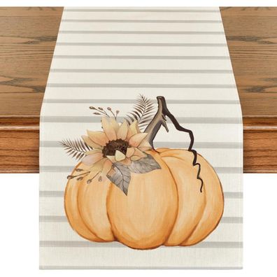 Artoid Mode Herbst Tischläufer Orange Streifen Kürbisse Sonnenblumen Blätter
