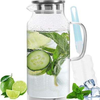 Miudeco Glaskaraffe 2 Liter mit versiegeltem Deckel, für Heiß- und