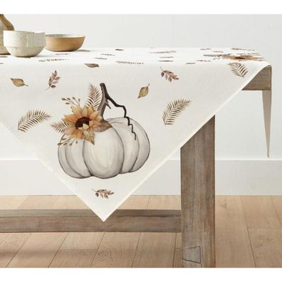 Artoid Mode Herbst Tischdecke 100x100 cm Beige - Kürbisse, Blätter, Streifen