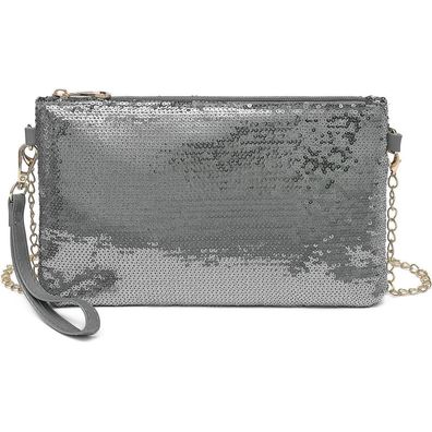 Miss Lulu Damen Pailletten Mini Clutch Kettentasche Umhängetasche für