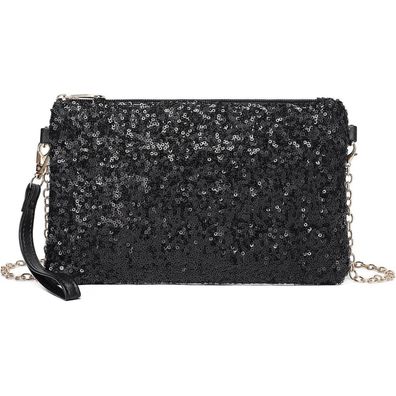 Miss Lulu Damen Pailletten Mini Clutch Kettentasche Umhängetasche für