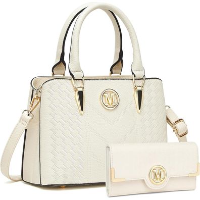 Miss Lulu Damen Handtasche mittelgroß klassisch Henkeltasche Schultertasche mit