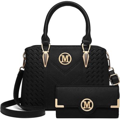 Miss Lulu Damen Handtasche mittelgroß klassisch Lychee Muster mit Geldbörse