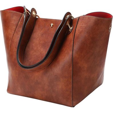 sqlp Damen Leder Shopper Henkeltasche Groß, Dunkelbraun