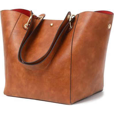 sqlp Damen Shopper Henkeltasche Groß aus PU-Leder, Amber Braun, vielseitig und