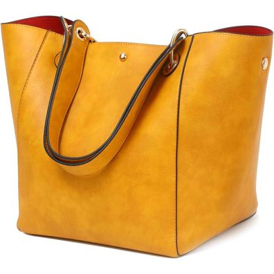 sqlp Damen Shopper Henkeltasche aus PU-Leder, Groß, Gelb, vielseitig tragbar