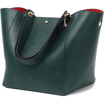 sqlp Damen Shopper Henkeltasche aus PU-Leder, Dunkelgrün, vielseitig tragbar
