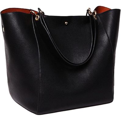 sqlp Damen Shopper Henkeltasche aus PU-Leder, Groß, Schwarz, vielseitig