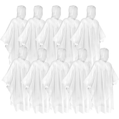 Okydoky Regenponcho Transparent, 10 Stück, Wasserdicht, mit Kapuze und