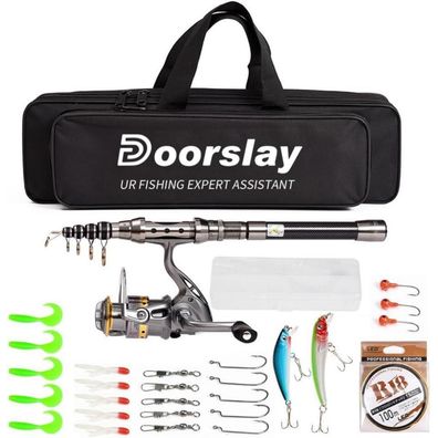 doorslay Tragbares Angelset Typ A-1.8M: Teleskop Angelrute, Angelrolle, Köder