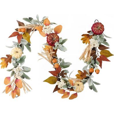 Valery Madelyn 150cm Herbstgirlande mit Kürbis, Beeren & Ahornblatt für Tür