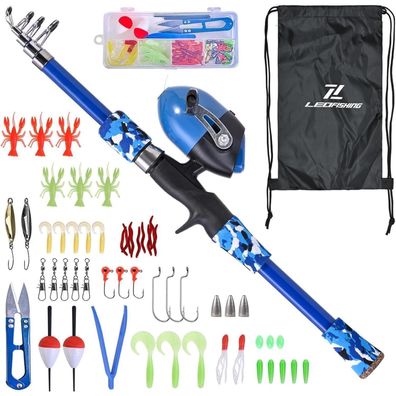 doorslay Angelset für Kinder: Teleskop Angelrute, Rolle, Köder & Tasche (1.65m)