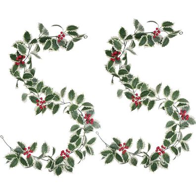 2 Stück Weihnachts Beeren Girlande 2 Meter mit roten Beeren und
