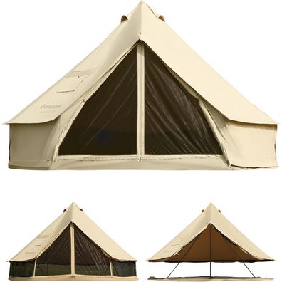 KingCamp Glampingzelt KHAN 4M T/C, wasserdichtes Familien-Glockenzelt für 4-6
