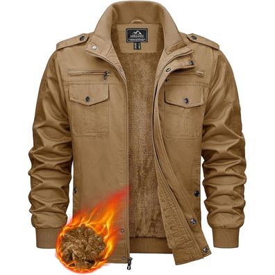 Kefitevd Herren Winter Fleecejacke Sherpa Gefüttert Warme Militär Feldjacke