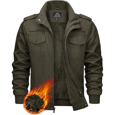 Kefitevd Herren Winter Fleecejacke Sherpa Gefüttert Warme Militär Feldjacke