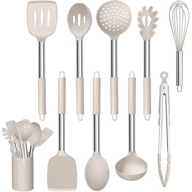 Homikit 10-teiliges Küchenhelfer Set aus Silikon mit Edelstahlgriff und Halter