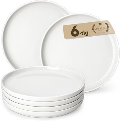 Malacasa LUNA Dessertteller Set für 6 Personen, Ø 21 cm, weißes Porzellan