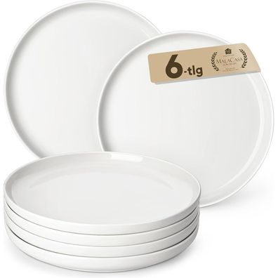 Malacasa LUNA Speiseteller 6er Set, Ø 26 cm, weißes Porzellan, spülmaschinen
