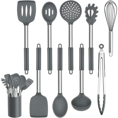 Homikit 10-teiliges Silikon Küchenhelfer Set mit Edelstahlgriff, Antihaft