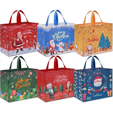 AhfuLife 6 Stück Weihnachts Geschenktüten Groß, Wiederverwendbare
