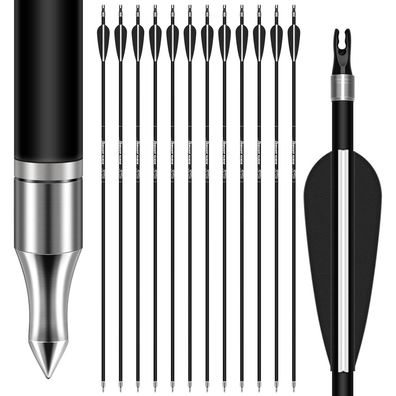 Sunya Carbonpfeile für Bogenschießen, 30 Zoll, Spine 400/500, 12er Pack, Schwarz