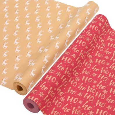 AhfuLife 2 Rollen Geschenkpapier Weihnachten Set, 43cm x 15m Kraftpapier für
