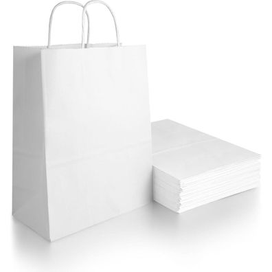 Bescost Papiertüten mit Henkel, 40 Stück, Weiß, 21 x 27 x 11 cm, 130 g/m²