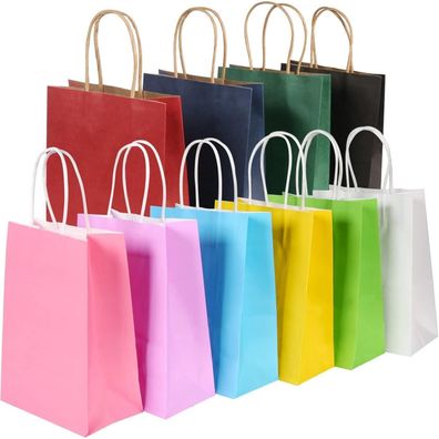 Bescost Papiertüten mit Henkel, 40 Stück Geschenktüten aus Kraftpapier, 15x8x21