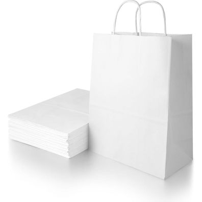 Bescost Papiertüten 40 Stück, Geschenktüten Weiß mit Henkel, 15 x 8 x 21 cm