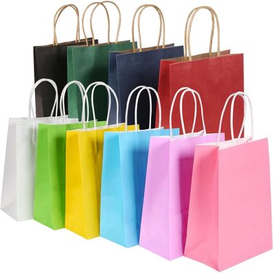 Bescost Papiertüten mit Henkel, 40 Stück Geschenktüten aus Kraftpapier, 21 x 27