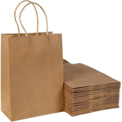 Bescost Papiertüten mit Henkel, 40 Stück, 21 x 27 x 11 cm, Braun, 130 g/m²