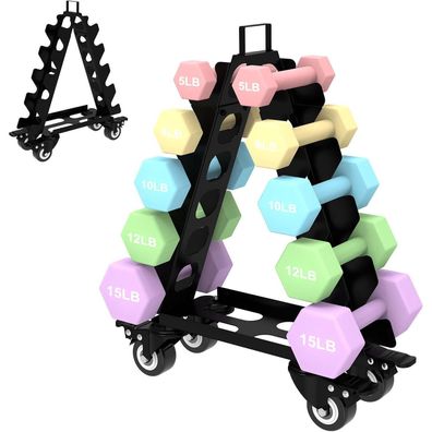 Hantelständer 5-Tier mit Rädern, Schwarz - Robuste Metallkonstruktion für